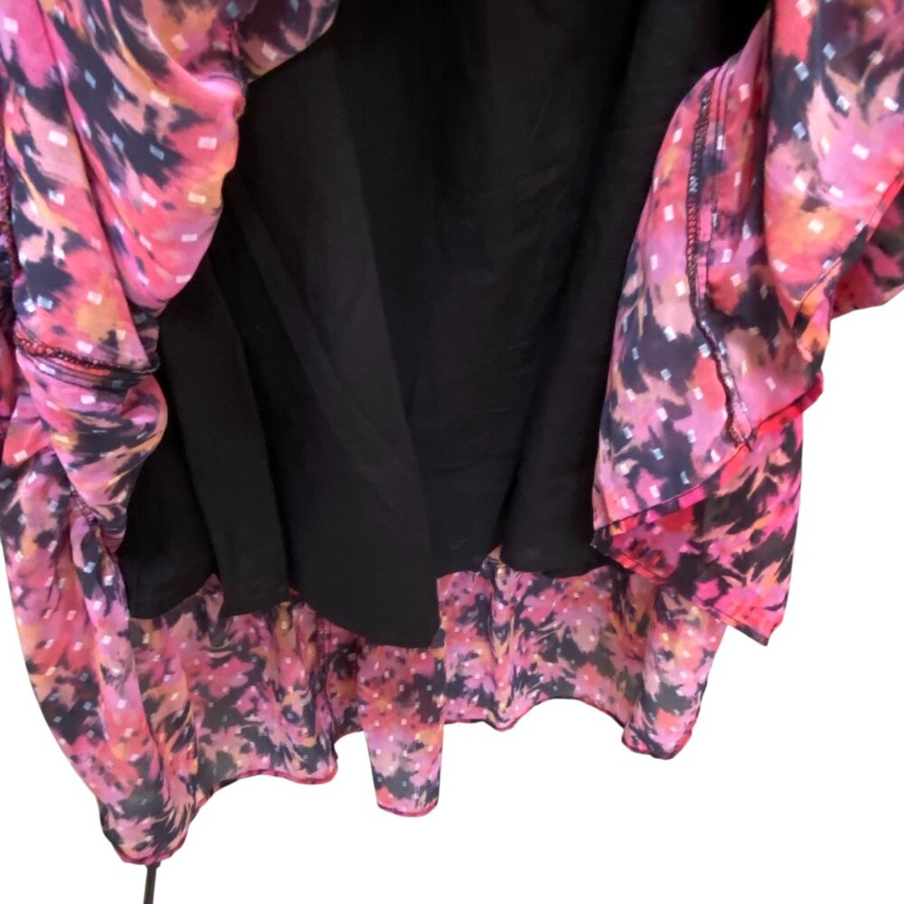 Saint + Sophia Floral Tiered Midi Dress Pink Black Sleeveless Pockets Feminine-6 - Picture 11 of 14